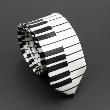 Musical Notes Slim Necktie - Silky Piano & Guitar Print Tie for Men & Women, Elegant Fashion Gift
