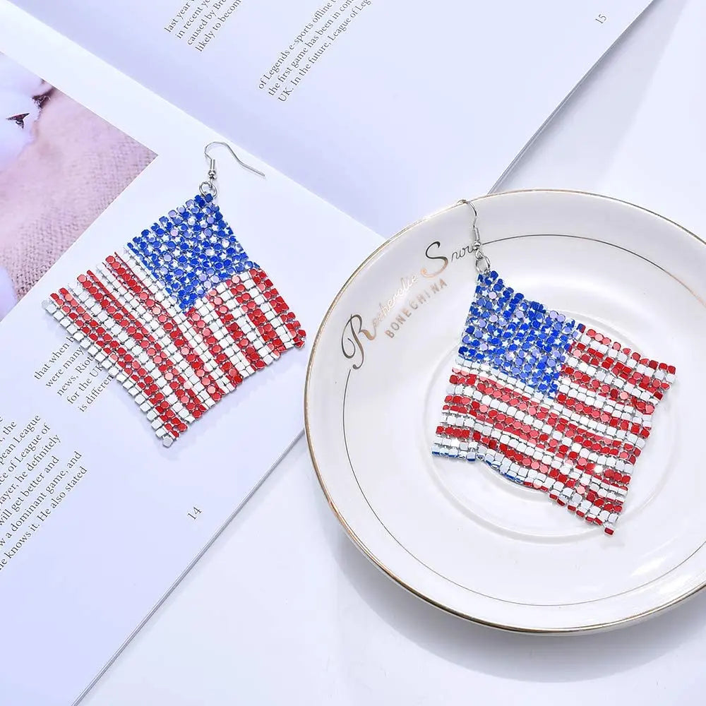 American Flag Drop Earrings - Patriotic 4th of July Independence Day Jewelry for Women