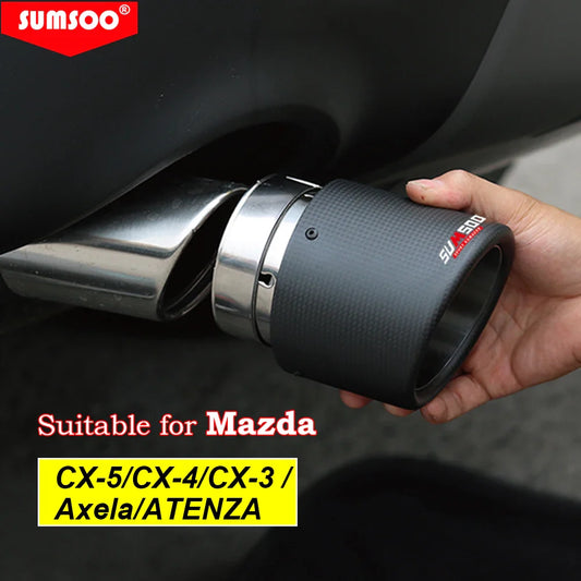 SUMSOO Carbon Fiber Exhaust Tail Tips — Decorative Modified Pipe for Mazda CX-3, CX-4, CX-5, Axela & Atenza