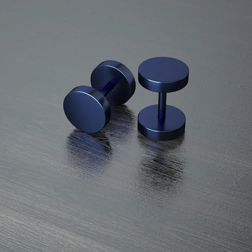 Stainless Steel Stud Earrings & Ear Plugs — Faux Punk Barbell Tunnels, Fake Piercing Gauges for Men & Women Body Jewelry