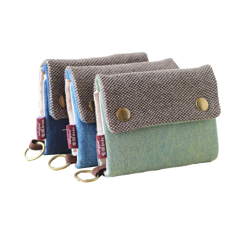Handmade Three-Fold Fabric Wallet — Short Zipper Purse for Women & Men, Multi-Function Card & Key Holder for Teens
