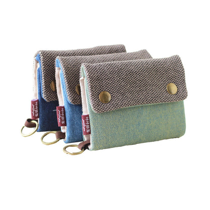 Handmade Three-Fold Fabric Wallet — Short Zipper Purse for Women & Men, Multi-Function Card & Key Holder for Teens