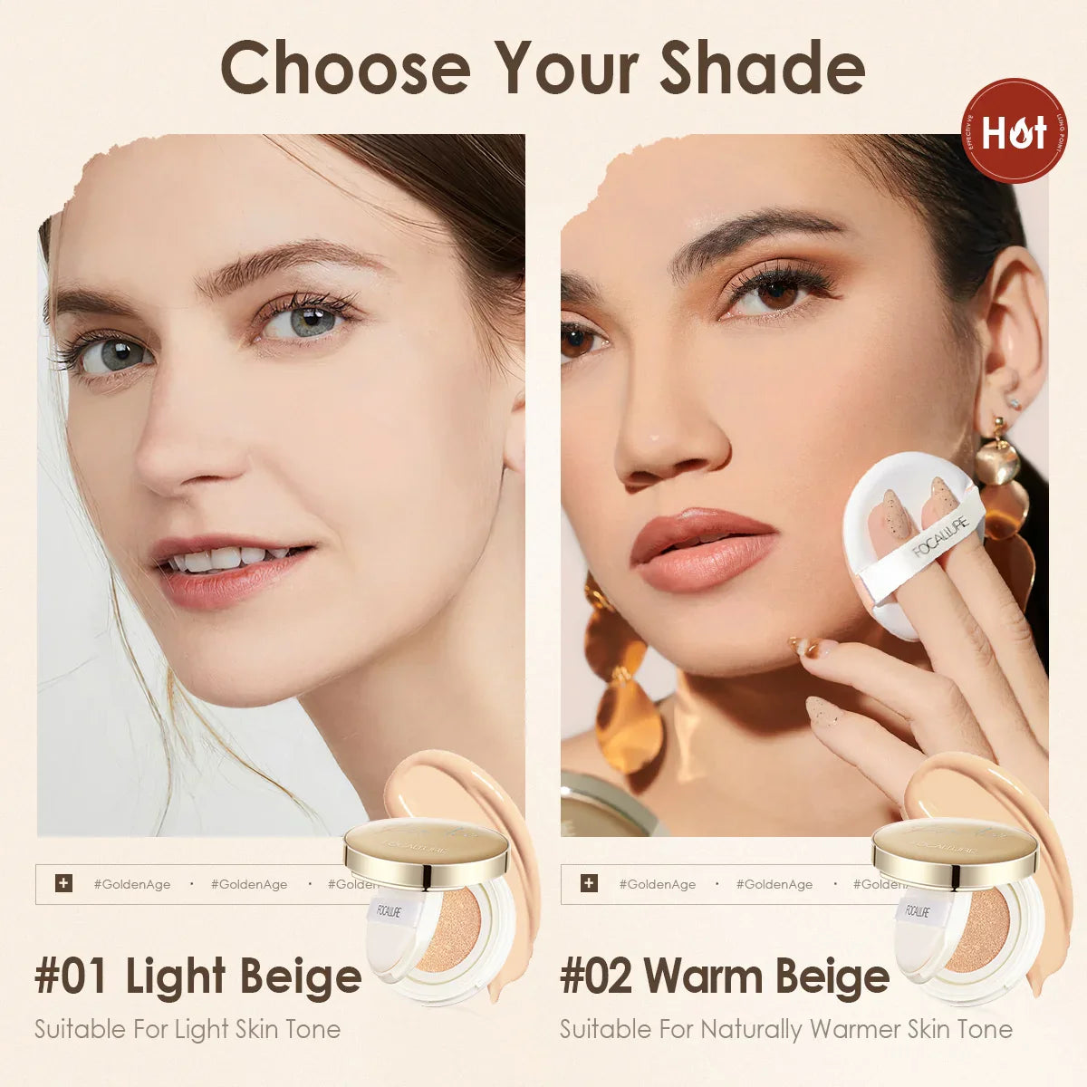 FOCALLURE Air Cushion BB Cream – Poreless, Waterproof, Long-Lasting Matte Foundation & Brightening Concealer with Puff