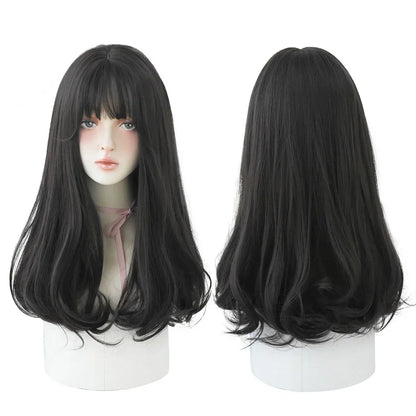 7JHHWIGS Long Straight Light Brown Synthetic Wig with Bangs – Heat-Resistant Daily Wear Wig for Women