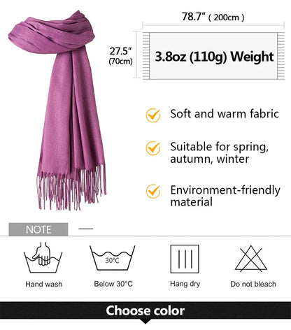 Desgine Solid Cashmere Scarf – Warm Autumn Winter Shawl Wrap with Tassels, Unisex Pashmina for Women and Men 2024