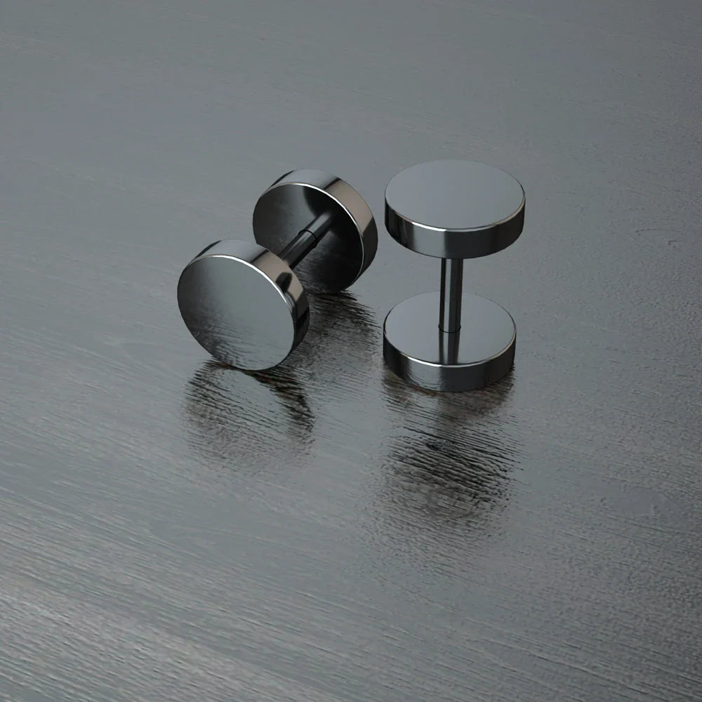 Stainless Steel Stud Earrings & Ear Plugs — Faux Punk Barbell Tunnels, Fake Piercing Gauges for Men & Women Body Jewelry