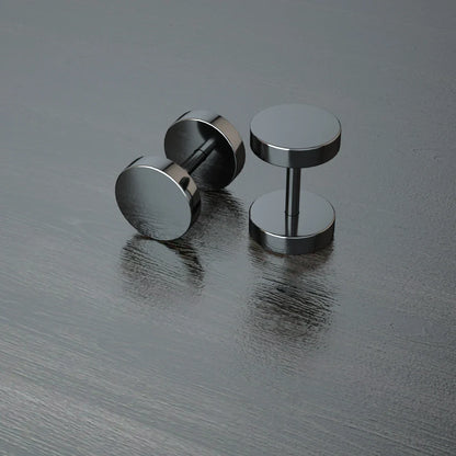 Stainless Steel Stud Earrings & Ear Plugs — Faux Punk Barbell Tunnels, Fake Piercing Gauges for Men & Women Body Jewelry