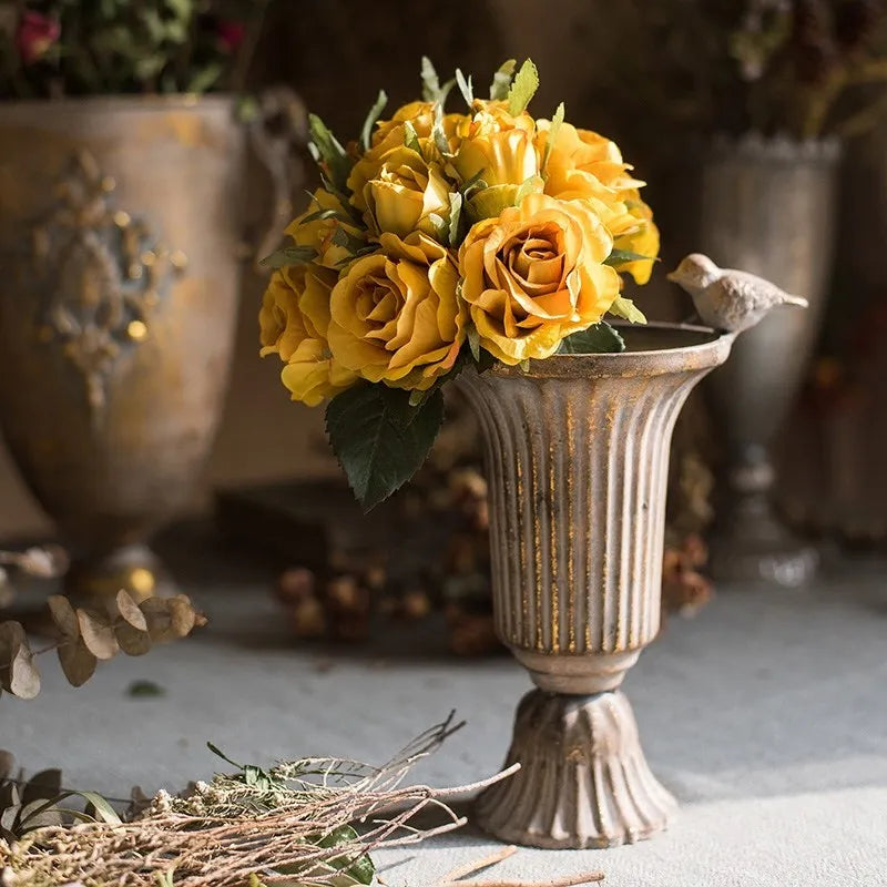 European Retro Iron Goblet Vase — Metal Flowerpot for Home, Living Room, Hotel & Flower Arrangement Decor