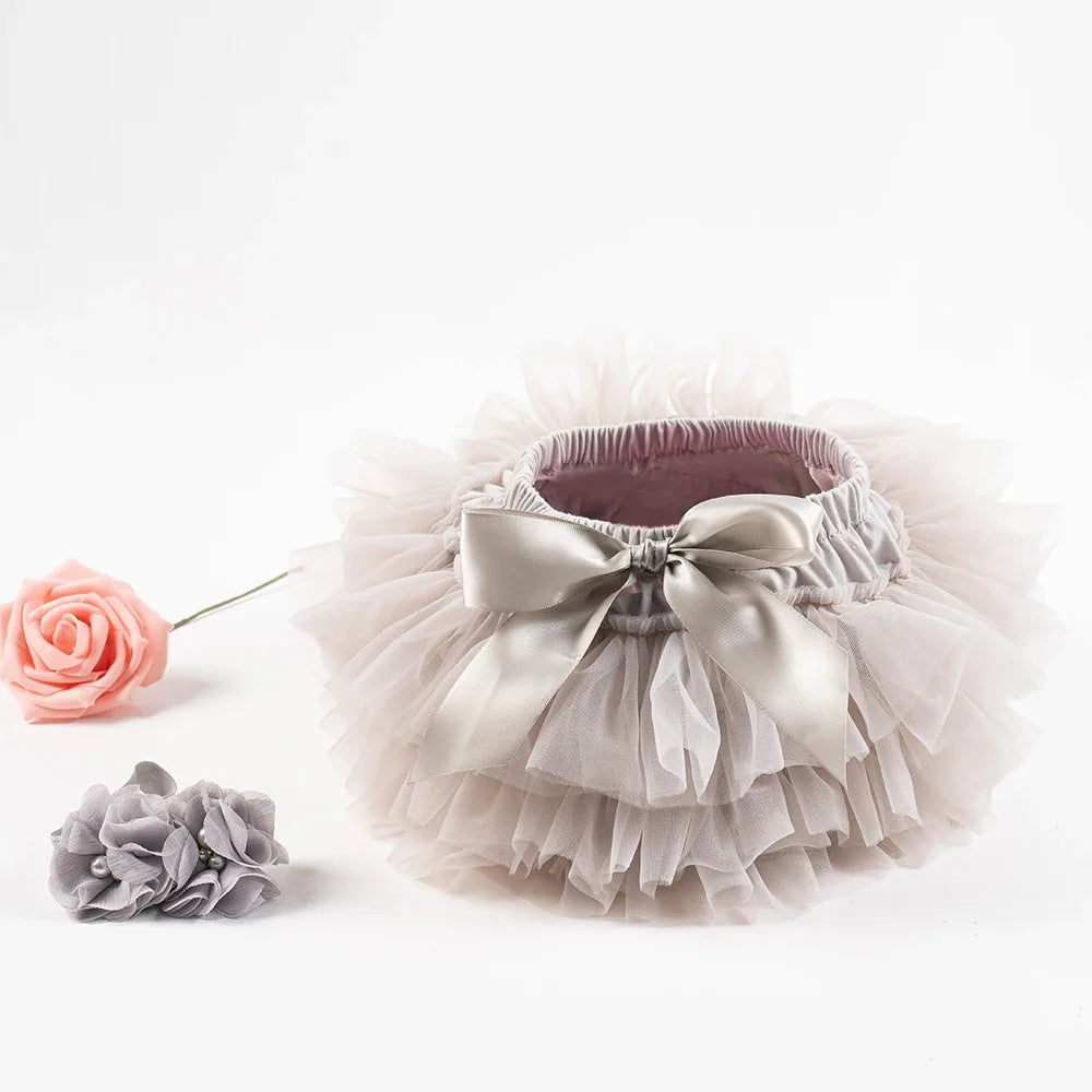 Baby Girl Tutu Bloomers Set - Newborn Tulle Lace Diaper Cover with Flower Headband Outfit