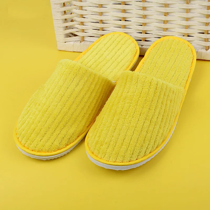 5 Pairs Mix Color Disposable Hotel Slippers – Cotton Non-Slip Slides for Men & Women Home, Travel, SPA & Hospitality Use
