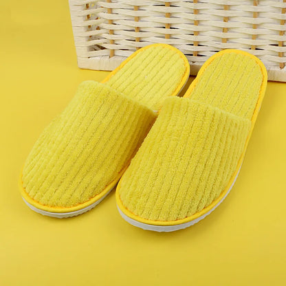 5 Pairs Mix Color Disposable Hotel Slippers – Cotton Non-Slip Slides for Men & Women Home, Travel, SPA & Hospitality Use