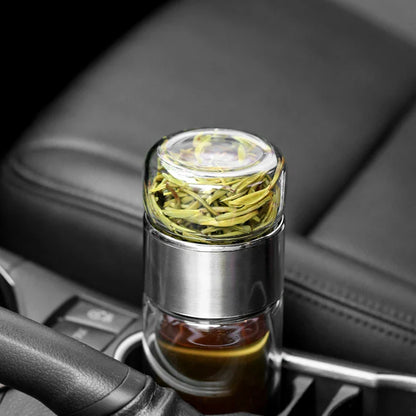 390ML High Borosilicate Glass Tea Water Bottle - Double Layer Tea Infuser Tumbler Cup Drinkware with Tea Filter