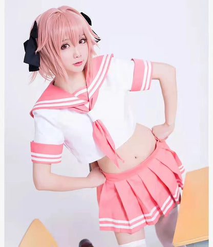 Fate Grand Order Astolfo Cosplay Costume – Fate Apocrypha Rider JK Uniform Sailor Suit Skirt for Women, Halloween