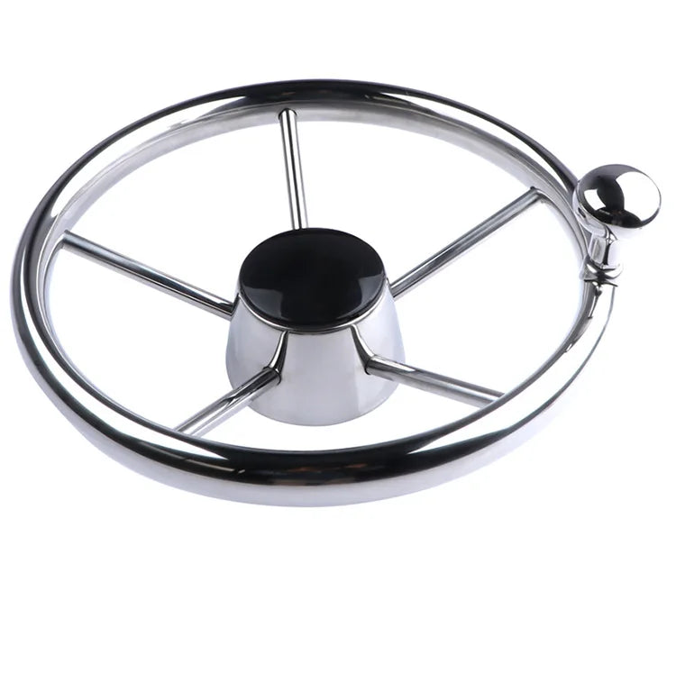 11" Stainless Steel 5-Spoke Boat Steering Wheel with Knob | 25° Marine Yacht Accessory