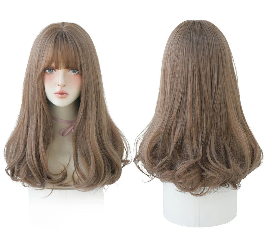 7JHHWIGS Long Straight Light Brown Synthetic Wig with Bangs – Heat-Resistant Daily Wear Wig for Women