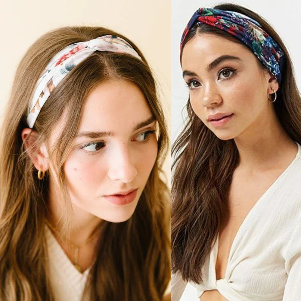 Bohemian Print Headbands for Women & Girls – Vintage Cross Turban Bandana Hair Accessories for Summer