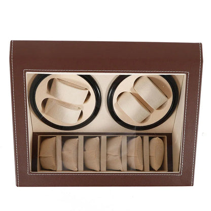 Hot Sale Luxury 4+6 Automatic Watch Winder - High-Quality Black/Brown Display and Storage Box for 10 Watches