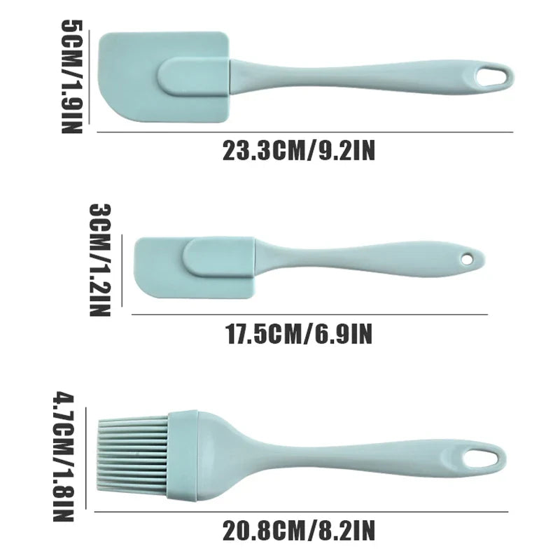 3Pcs Non-Stick Silicone Cream Scraper Set: Bread Cake Butter Spatula Mixer & Oil Brush - Kitchen Baking Tool with PP Handle