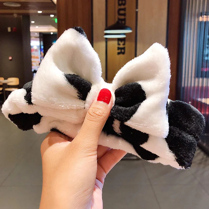 Soft Coral Fleece Bow Headband – Wash Face Hair Holder with Animal Ears for Women & Girls