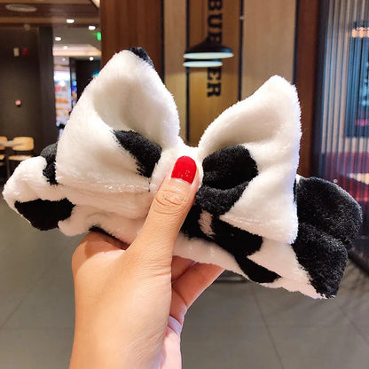Soft Coral Fleece Bow Headband – Wash Face Hair Holder with Animal Ears for Women & Girls