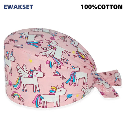 Unisex Soft Scrub Cap – Cartoon Print Surgical Hat for Men and Women, Operating Room Nursing Accessories