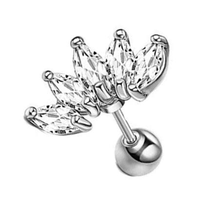 Crystal Flower Tragus Piercing Earring – 16G Cross Cartilage, Helix, Conch, Rook, Lobe & Labret Stud Jewelry