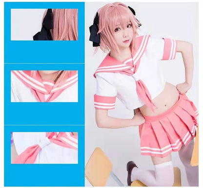 Fate Grand Order Astolfo Cosplay Costume – Fate Apocrypha Rider JK Uniform Sailor Suit Skirt for Women, Halloween