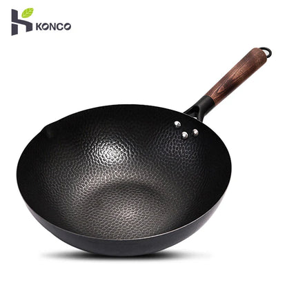 Konco 32cm Cast Iron Wok – Non-Coated Chinese Cookware Pan for Gas & Induction Kitchen Use