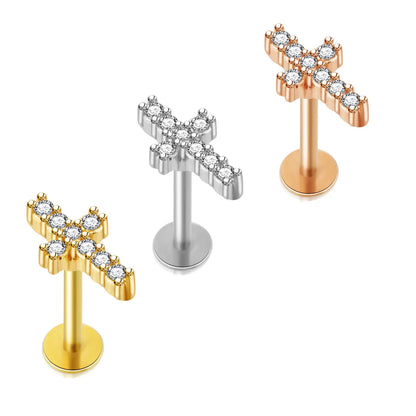 Crystal Flower Tragus Piercing Earring – 16G Cross Cartilage, Helix, Conch, Rook, Lobe & Labret Stud Jewelry