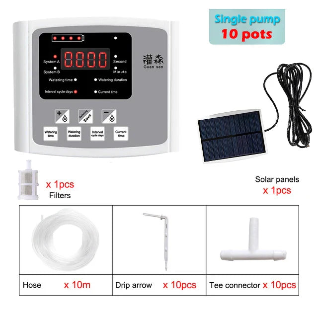 Solar Drip Irrigation System with Dual Pump & Timer | Automatic Plant Watering Device for Gardens