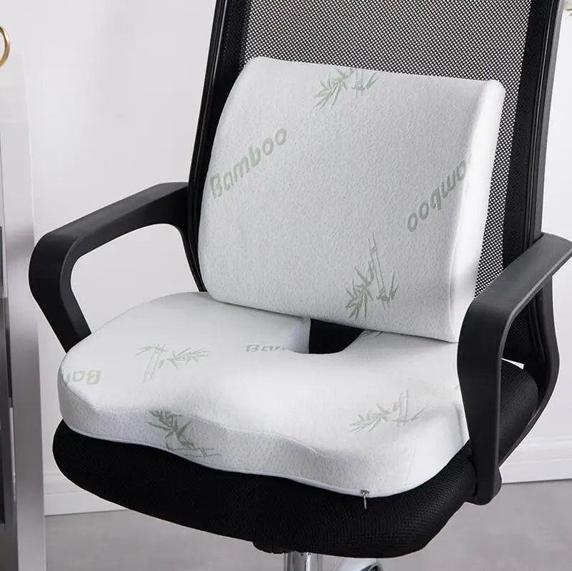 Ergonomic Bamboo Memory Foam Seat & Back Cushion – Slow Rebound Waist Support for Home & Office Chairs