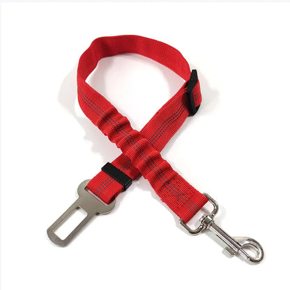 Adjustable Dog Car Seat Belt Harness – Nylon Reflective Elastic Safety Strap with Cushioning for Pet Travel