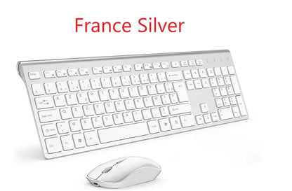 France Layout Wireless Keyboard and Mouse Combo – Full-Size Slim AZERTY Numeric Keypad, Rechargeable Built-In Battery Set