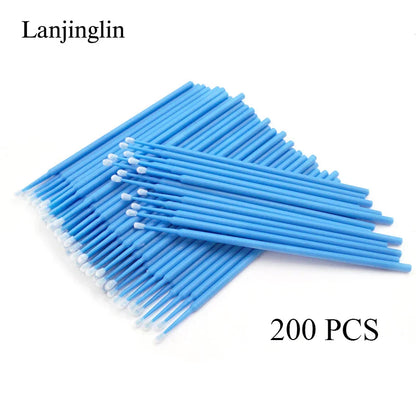 100/200pcs Eyelash Cleaning Brushes — Micro Cotton Swabs & Microbrushes for Lash Extensions, Makeup Removal & Beauty Care