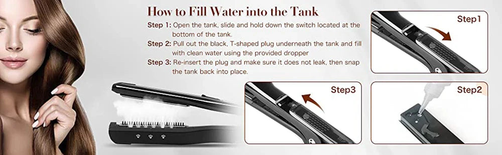 Professional Hair Straightener – Dual Voltage Titanium Curling Iron, Steam Flat Iron & Hot Hair Comb with Wide Plates