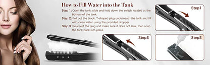 Professional Hair Straightener – Dual Voltage Titanium Curling Iron, Steam Flat Iron & Hot Hair Comb with Wide Plates