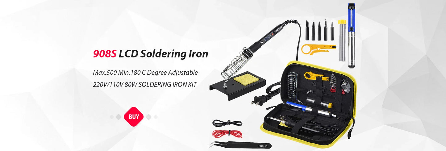 JCD 220V 80W LCD Electric Soldering Iron 908S – Adjustable Temperature with Quality Tips & Soldering Kit
