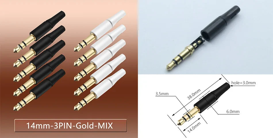 10pcs White & Black 3.5mm Stereo Headset Plug Adapter 3/4 Poles Audio Jack Connector for iPhone 2.5mm