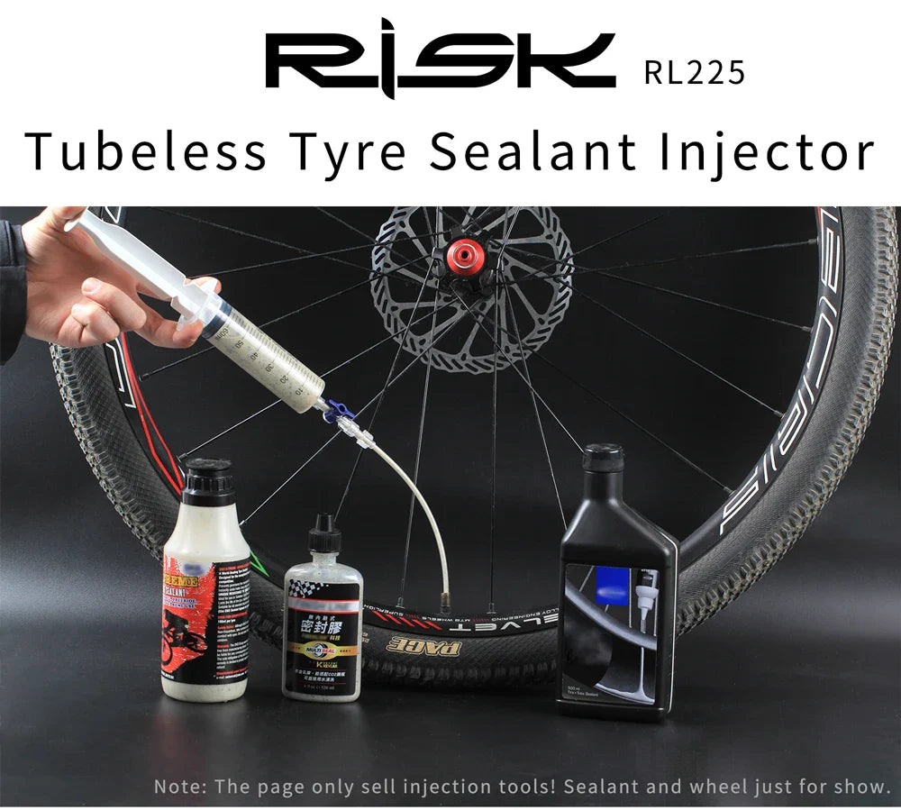 RISK RL225 Tubeless Tyre Sealant Injector — Bike Syringe with Schrader & Presta Valve Core Remover