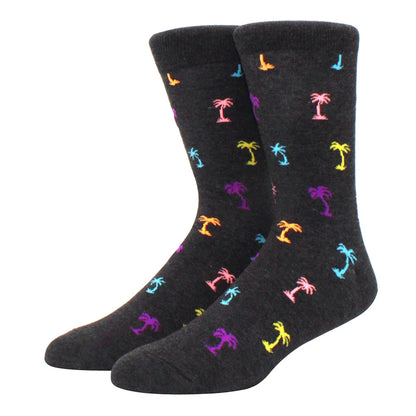 Men's Colorful Combed Cotton Jacquard Crew Socks - Striped Business Casual Dress Socks