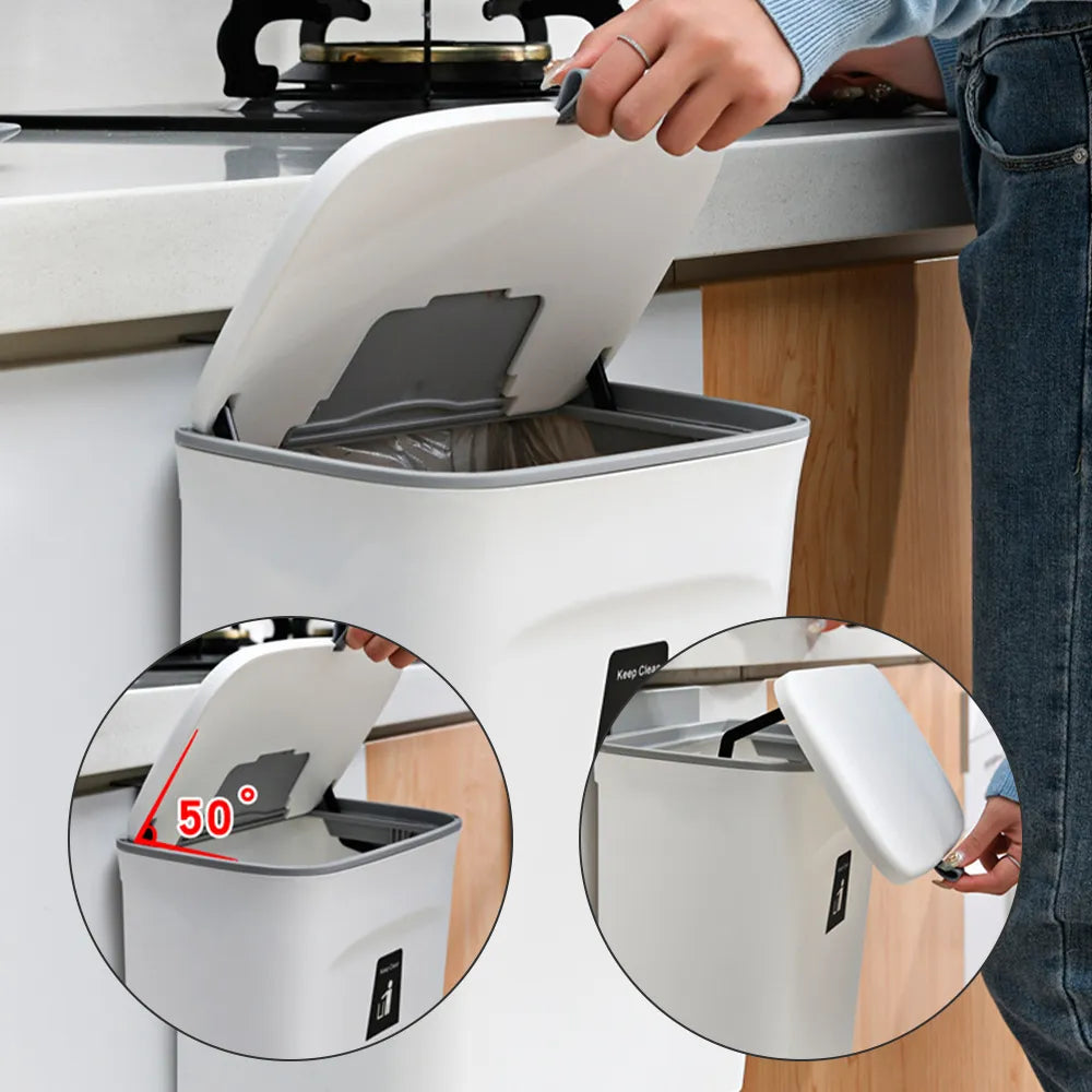 JYPS 7/9L Large Capacity Hanging Trash Can - Wall Mounted Kitchen Recycling Bin with Lid, Ideal for Bathroom and Kitchen Use
