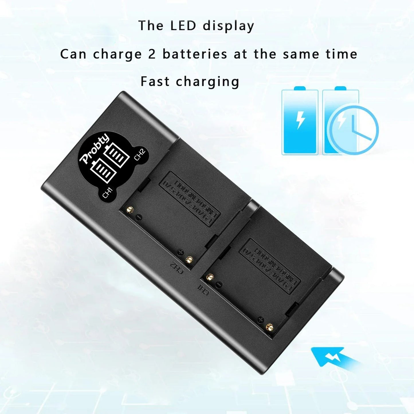LED Dual Camera Battery Charger – Compatible with LP-E6, LP-E8, NP-FW50, EN-EL15, and More