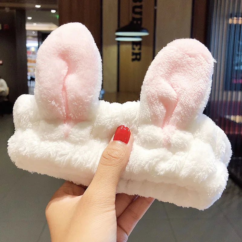 Soft Coral Fleece Bow Headband – Wash Face Hair Holder with Animal Ears for Women & Girls