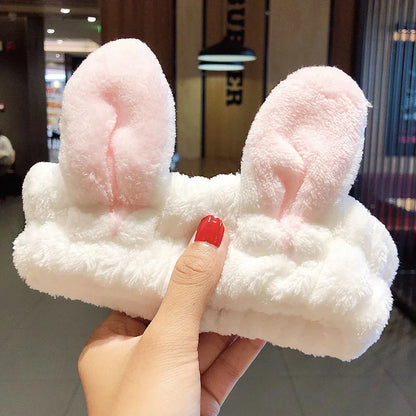 Soft Coral Fleece Bow Headband – Wash Face Hair Holder with Animal Ears for Women & Girls