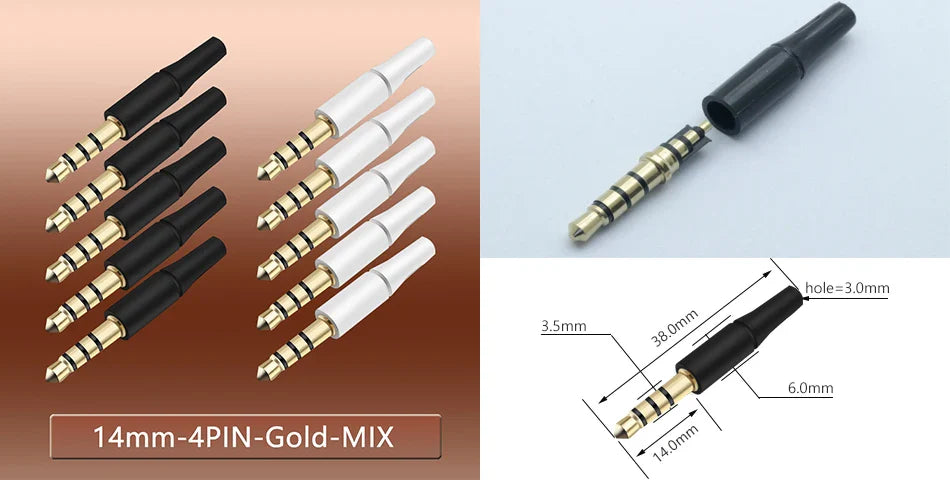 10pcs White & Black 3.5mm Stereo Headset Plug Adapter 3/4 Poles Audio Jack Connector for iPhone 2.5mm