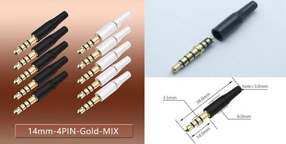 10pcs White & Black 3.5mm Stereo Headset Plug Adapter 3/4 Poles Audio Jack Connector for iPhone 2.5mm