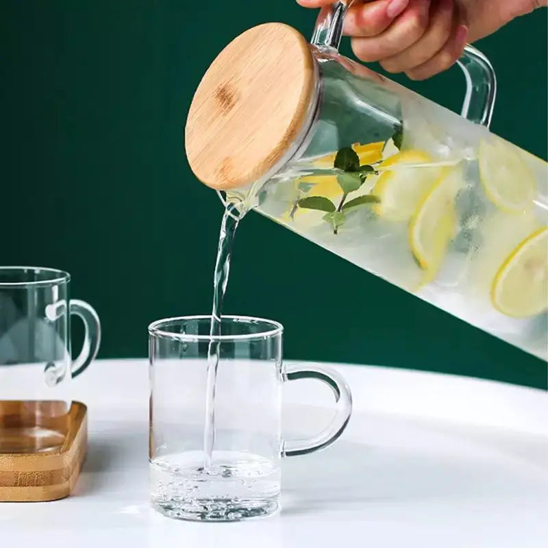 Large Capacity Heat-Resistant Glass Water Pitcher with Handle – 1.2L/1.5L Transparent Cold Drink & Tea Kettle