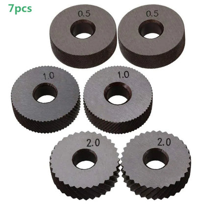 Dual Wheel Knurling Tool Kit — 7PCS Steel Lathe Knurling Set with 0.5mm, 1mm & 2mm Linear Pitch Wheels