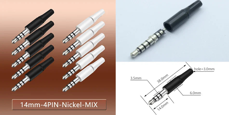 10pcs White & Black 3.5mm Stereo Headset Plug Adapter 3/4 Poles Audio Jack Connector for iPhone 2.5mm
