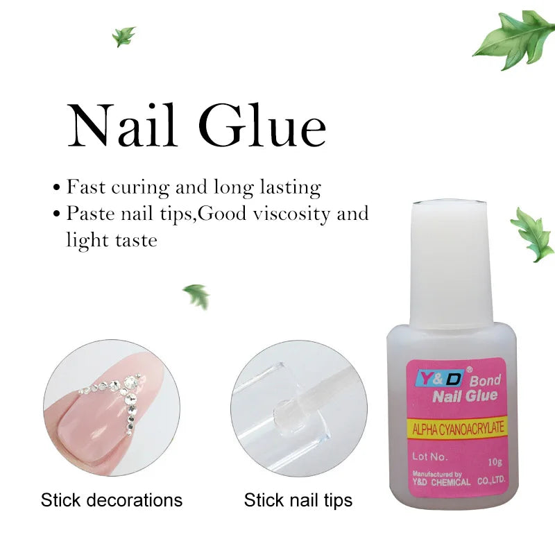 10g Fast Drying Nail Glue - Adhesive for False Nails, Glitter, Acrylic, Rhinestone Decoration, and Nail Extensions